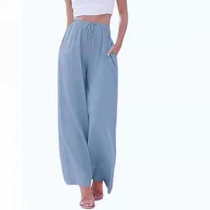 Women's Cotton Linen Summer Palazzo Pants Flowy Wide Leg Beach Trousers with Pockets Casual Womenswear - Seldom Seen Styles