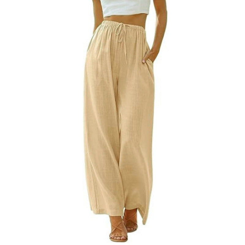 Women's Cotton Linen Summer Palazzo Pants Flowy Wide Leg Beach Trousers with Pockets Casual Womenswear - Seldom Seen Styles