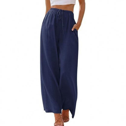 Women's Cotton Linen Summer Palazzo Pants Flowy Wide Leg Beach Trousers with Pockets Casual Womenswear - Seldom Seen Styles