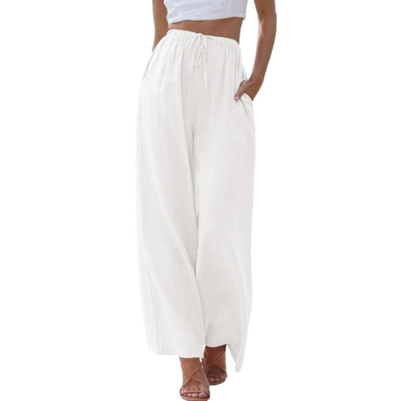 Women's Cotton Linen Summer Palazzo Pants Flowy Wide Leg Beach Trousers with Pockets Casual Womenswear - Seldom Seen Styles