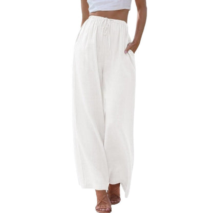 Women's Cotton Linen Summer Palazzo Pants Flowy Wide Leg Beach Trousers with Pockets Casual Womenswear - Seldom Seen Styles