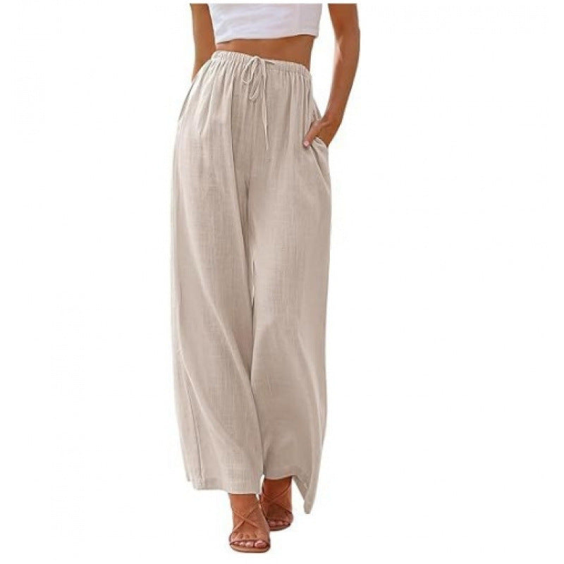 Women's Cotton Linen Summer Palazzo Pants Flowy Wide Leg Beach Trousers with Pockets Casual Womenswear - Seldom Seen Styles