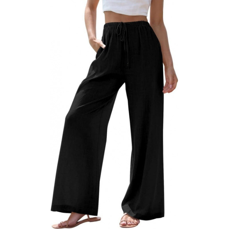 Women's Cotton Linen Summer Palazzo Pants Flowy Wide Leg Beach Trousers with Pockets Casual Womenswear - Seldom Seen Styles