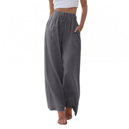 Women's Cotton Linen Summer Palazzo Pants Flowy Wide Leg Beach Trousers with Pockets Casual Womenswear - Seldom Seen Styles