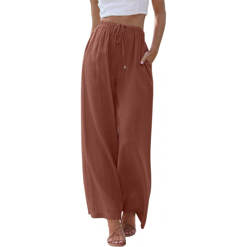 Women's Cotton Linen Summer Palazzo Pants Flowy Wide Leg Beach Trousers with Pockets Casual Womenswear - Seldom Seen Styles