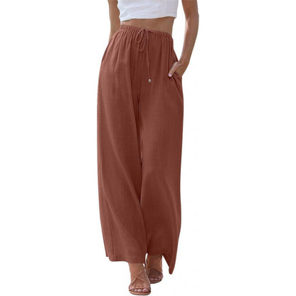 Women's Cotton Linen Summer Palazzo Pants Flowy Wide Leg Beach Trousers with Pockets Casual Womenswear - Seldom Seen Styles