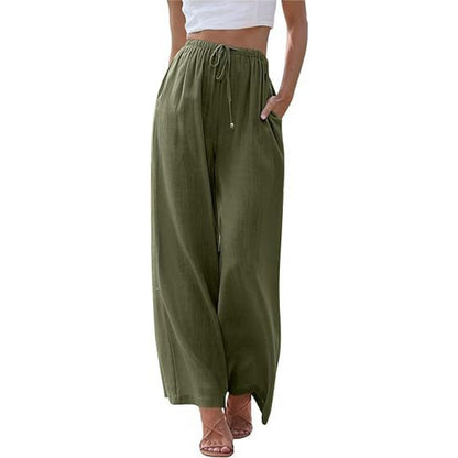 Women's Cotton Linen Summer Palazzo Pants Flowy Wide Leg Beach Trousers with Pockets Casual Womenswear - Seldom Seen Styles