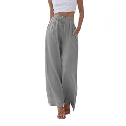 Women's Cotton Linen Summer Palazzo Pants Flowy Wide Leg Beach Trousers with Pockets Casual Womenswear - Seldom Seen Styles