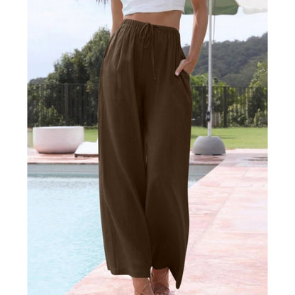 Women's Cotton Linen Summer Palazzo Pants Flowy Wide Leg Beach Trousers with Pockets Casual Womenswear - Seldom Seen Styles