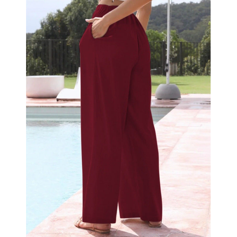 Women's Cotton Linen Summer Palazzo Pants Flowy Wide Leg Beach Trousers with Pockets Casual Womenswear - Seldom Seen Styles