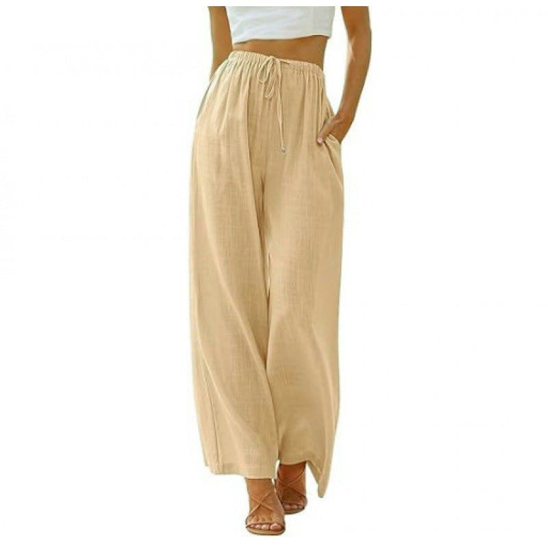 Women's Cotton Linen Summer Palazzo Pants Flowy Wide Leg Beach Trousers with Pockets Casual Womenswear - Seldom Seen Styles