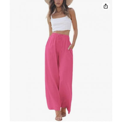 Women's Cotton Linen Summer Palazzo Pants Flowy Wide Leg Beach Trousers with Pockets Casual Womenswear - Seldom Seen Styles