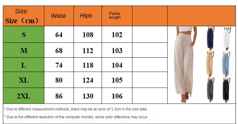Women's Cotton Linen Summer Palazzo Pants Flowy Wide Leg Beach Trousers with Pockets Casual Womenswear - Seldom Seen Styles
