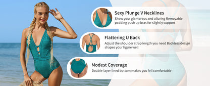 Women's Crochet One Piece Swimsuits V Neck High Waist Bathing Suit Sexy Hollow Monokini Swimwear - Seldom Seen Styles