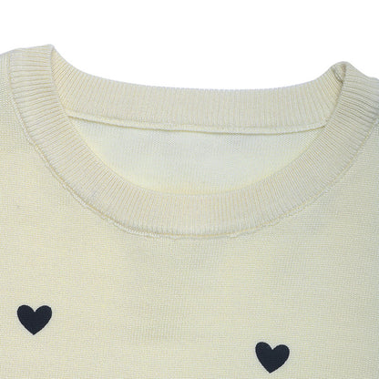 Women's Cute Aesthetic Heart Cream Sweaters Trendy Fall Pullover Crewneck Long Sleeve Soft Knitted Sweater Top - Seldom Seen Styles