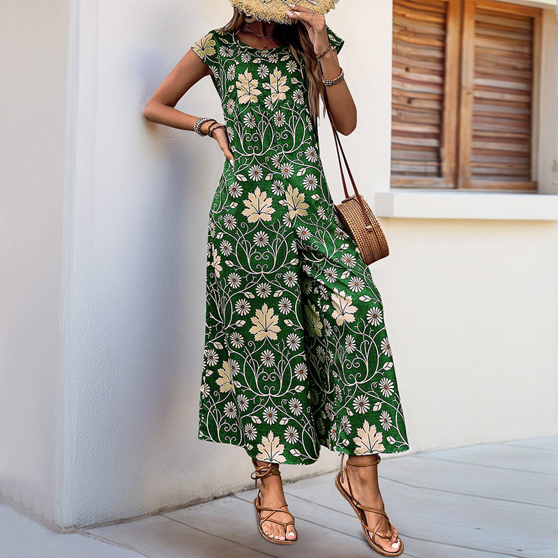 Women's Cute Daisy Floral Wide Leg Baggy Jumpsuit Rompers Cap Short Sleeve Loose Comfy Overalls Pants - Seldom Seen Styles