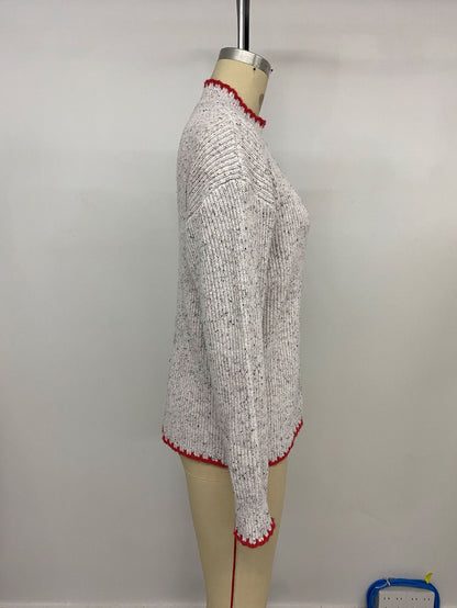 Women's Cute Heart Patched Crewneck Sweater Long Sleeve Ribbed Knit Pullover Casual Sweaters Casual Loose Sweater - Seldom Seen Styles