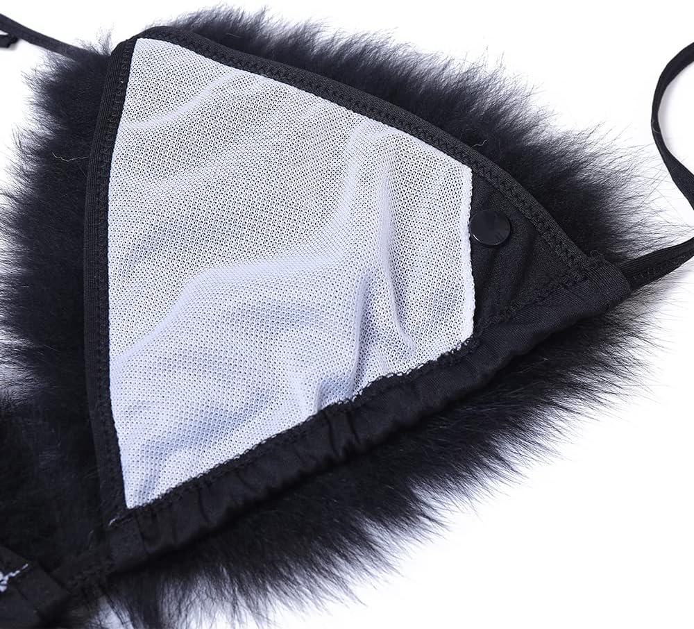 Women's Faux Fur Halter String Triangle Bikini Sets Two Piece Swimsuits - Seldom Seen Styles