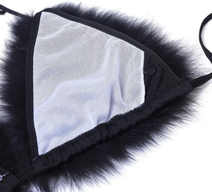 Women's Faux Fur Halter String Triangle Bikini Sets Two Piece Swimsuits - Seldom Seen Styles