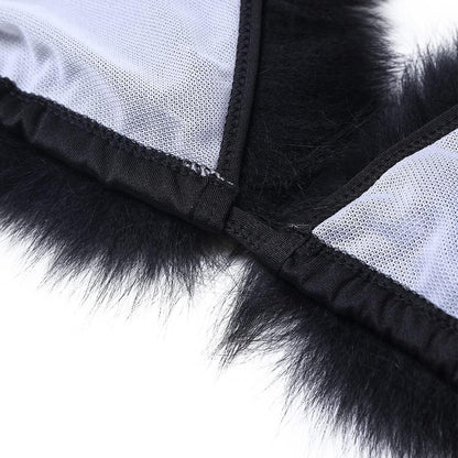 Women's Faux Fur Halter String Triangle Bikini Sets Two Piece Swimsuits - Seldom Seen Styles