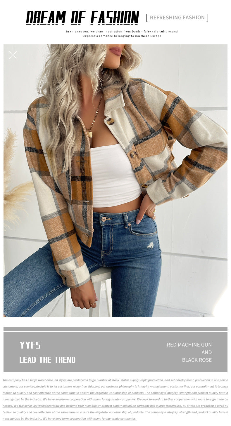 Women's Flannel Cropped Plaid Shacket Jacket Button Down Long Sleeve Shirts Tops - Seldom Seen Styles