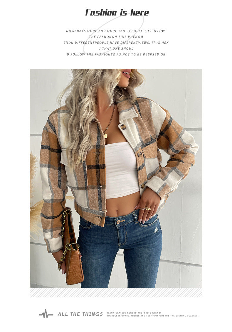 Women's Flannel Cropped Plaid Shacket Jacket Button Down Long Sleeve Shirts Tops - Seldom Seen Styles