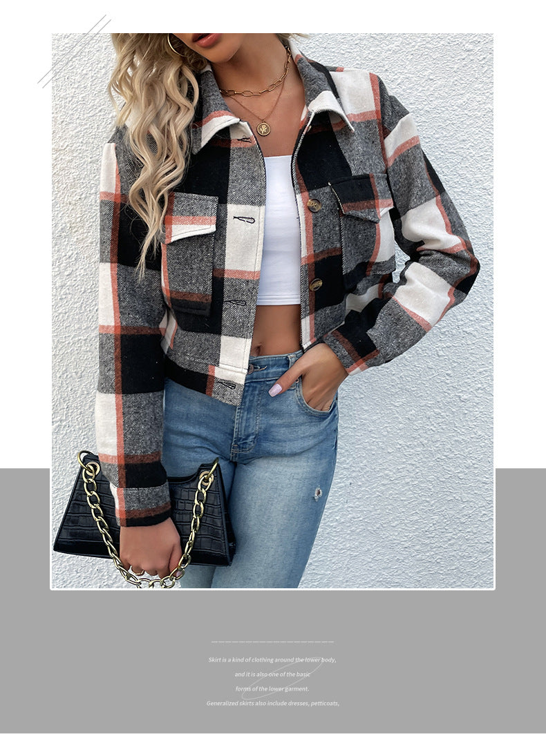 Women's Flannel Cropped Plaid Shacket Jacket Button Down Long Sleeve Shirts Tops - Seldom Seen Styles