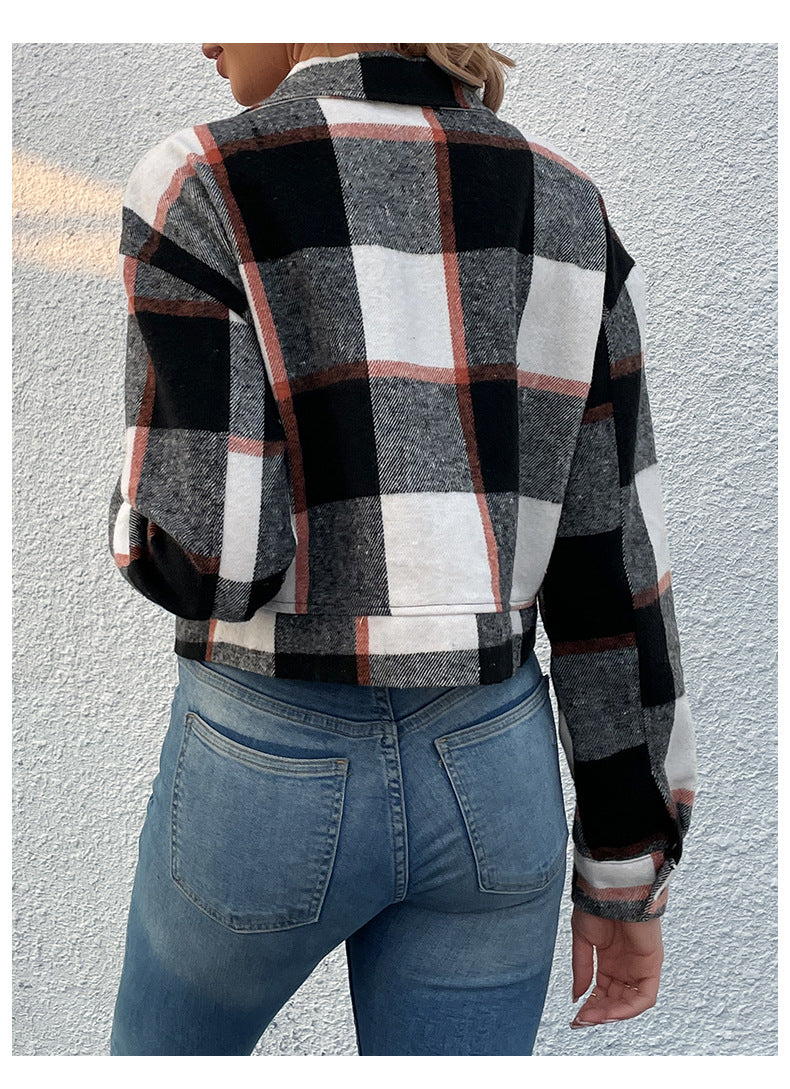Women's Flannel Cropped Plaid Shacket Jacket Button Down Long Sleeve Shirts Tops - Seldom Seen Styles