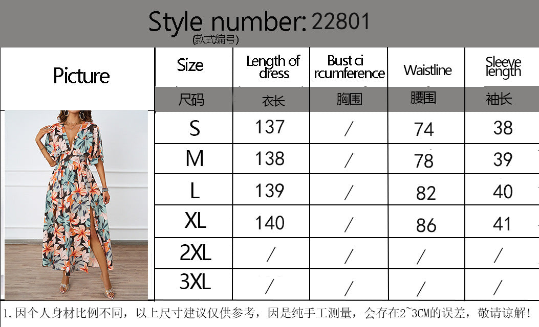 Women's Floral Print Split Thigh Long Dress, Boho Deep V Neck Batwing Sleeve A Line-Sundress,-Dresses for Women, Summer Dresses 2024, Back To School Clothes, Ladies Summer Clothes, Dresses for Women - Seldom Seen Styles