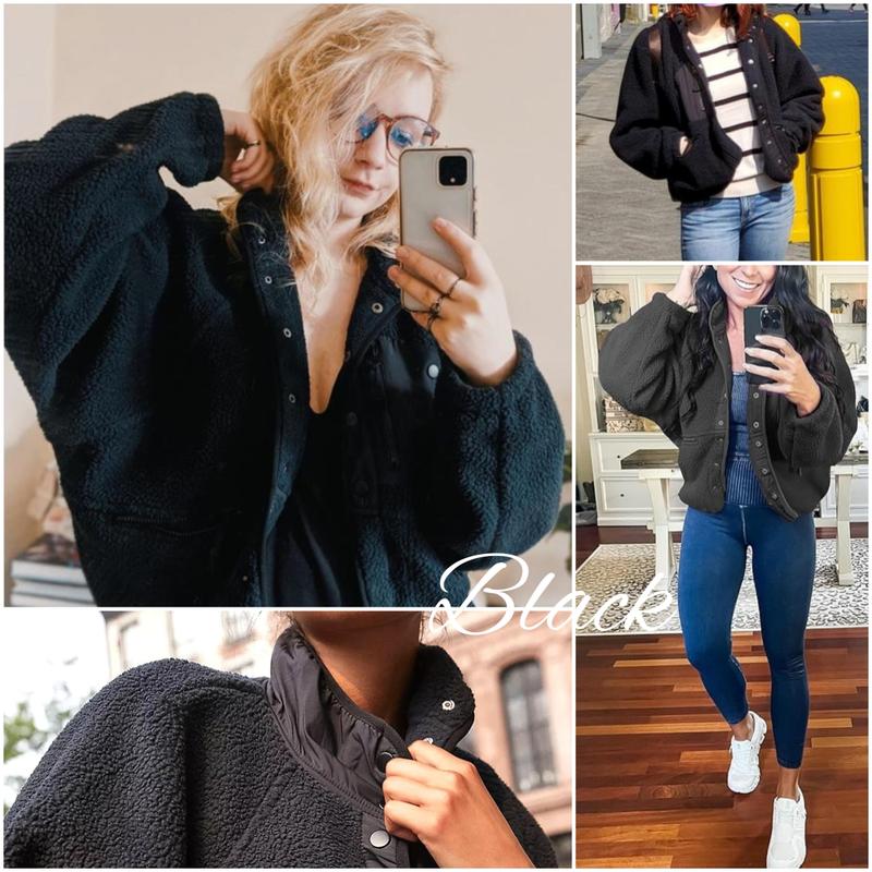 Women's Fuzzy Sherpa Fleece Jacket, Warm Button-Down Winter Coat for Fall & Daily Wear - Seldom Seen Styles