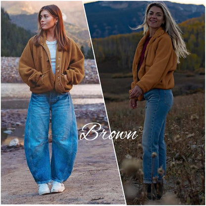 Women's Fuzzy Sherpa Fleece Jacket, Warm Button-Down Winter Coat for Fall & Daily Wear - Seldom Seen Styles