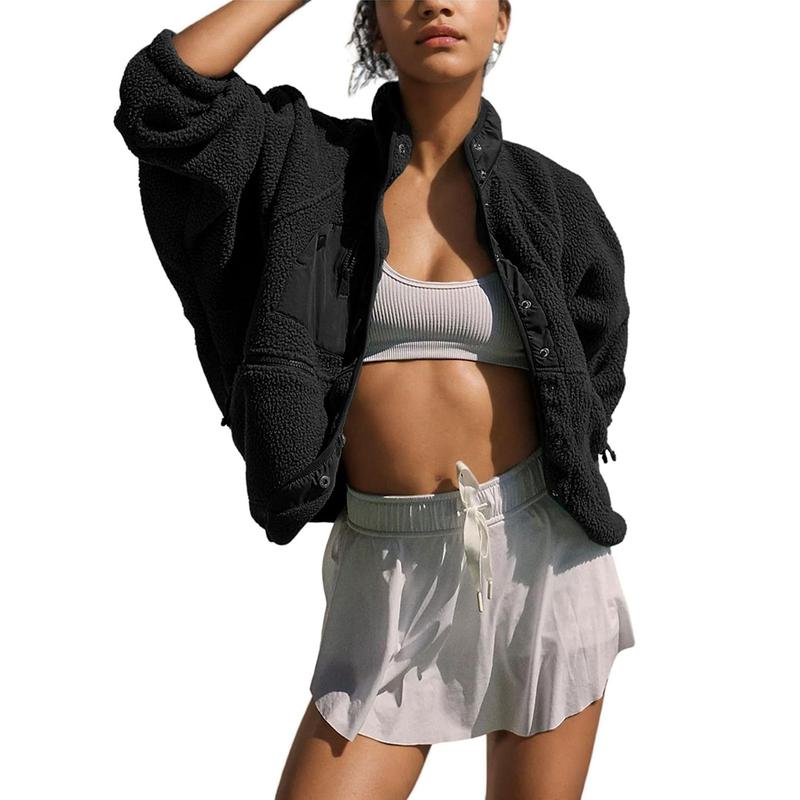 Women's Fuzzy Sherpa Fleece Jacket, Warm Button-Down Winter Coat for Fall & Daily Wear - Seldom Seen Styles