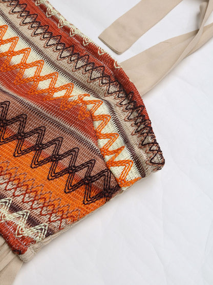 Women's Halter Neck Aztec Midi Dress – Boho Patchwork Cami Sundress for Beach Vacation, Casual Summer Flowing Dress - Seldom Seen Styles