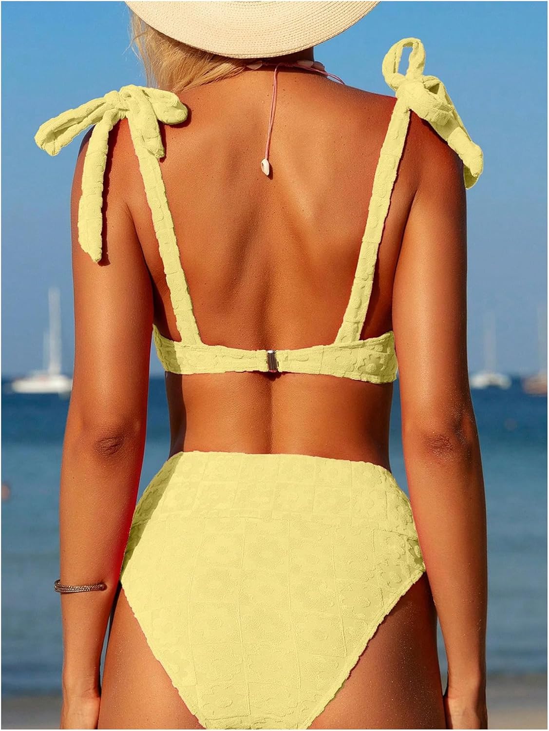 Women's High Waisted Bathing Suit Tie Shoulder Underwire Summer Swimsuit Bikini Set - Seldom Seen Styles