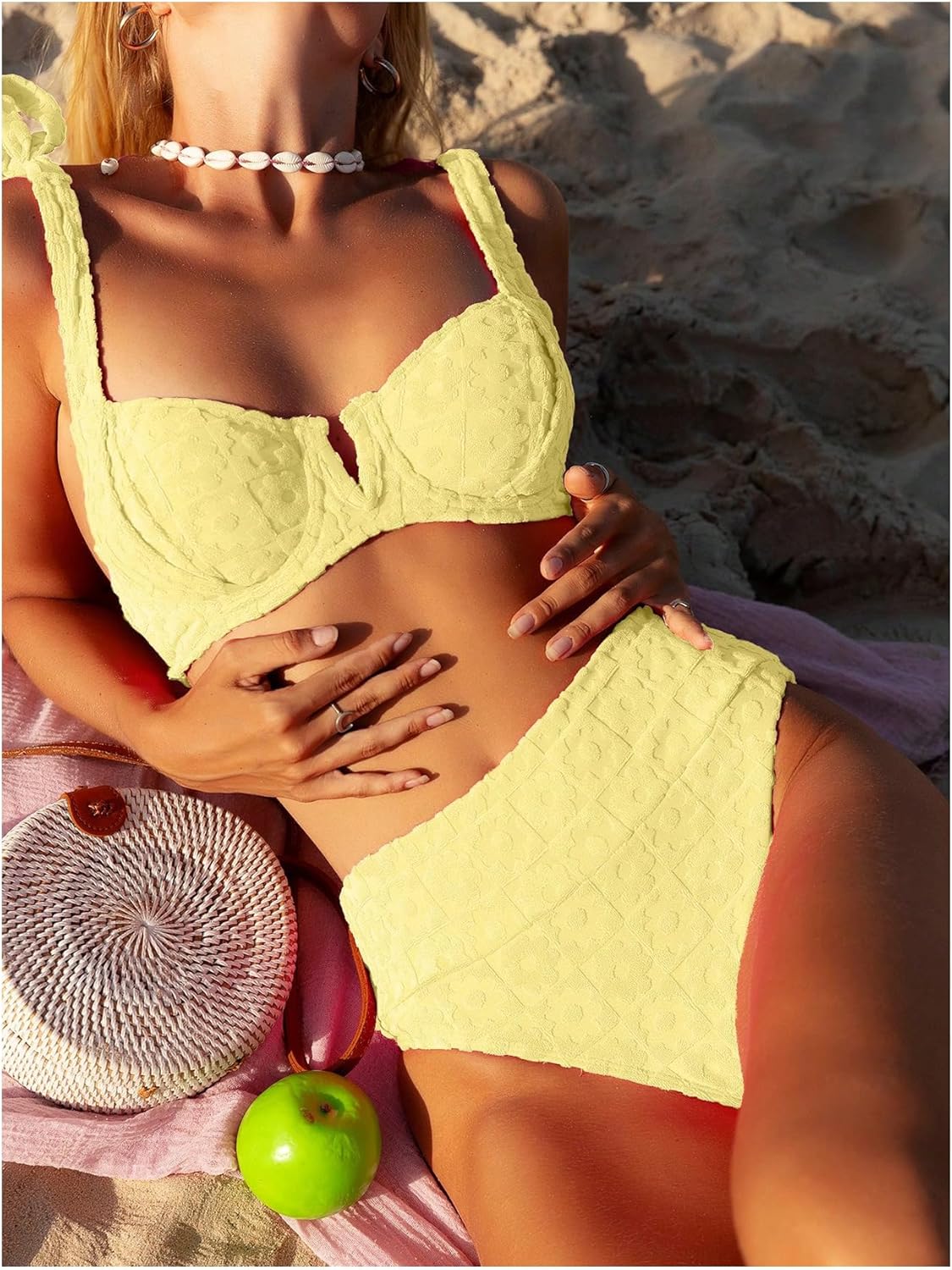 Women's High Waisted Bathing Suit Tie Shoulder Underwire Summer Swimsuit Bikini Set - Seldom Seen Styles