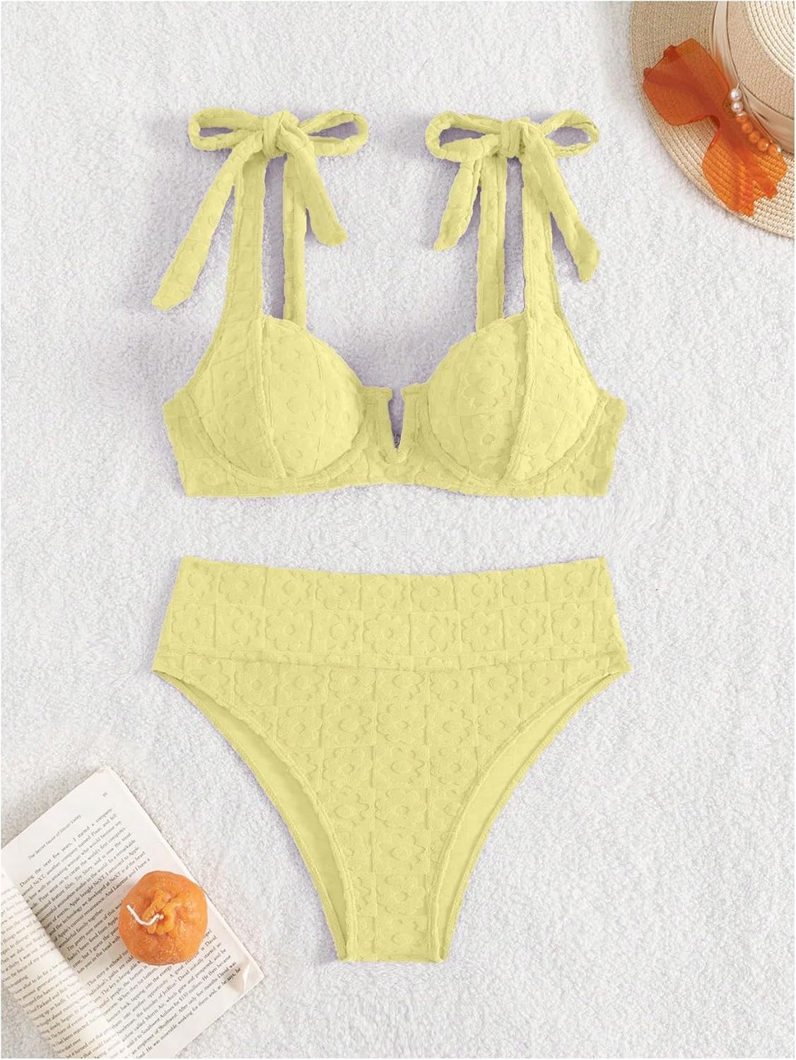 Women's High Waisted Bathing Suit Tie Shoulder Underwire Summer Swimsuit Bikini Set - Seldom Seen Styles