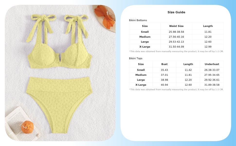 Women's High Waisted Bathing Suit Tie Shoulder Underwire Summer Swimsuit Bikini Set - Seldom Seen Styles