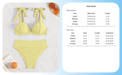 Women's High Waisted Bathing Suit Tie Shoulder Underwire Summer Swimsuit Bikini Set - Seldom Seen Styles