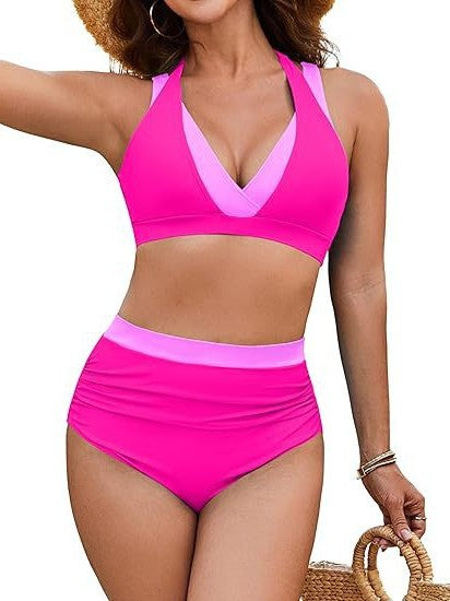 Women's High Waisted Bikini Sets Tummy Control Swimsuits Two Piece Color Block Modest Bathing Suit - Seldom Seen Styles