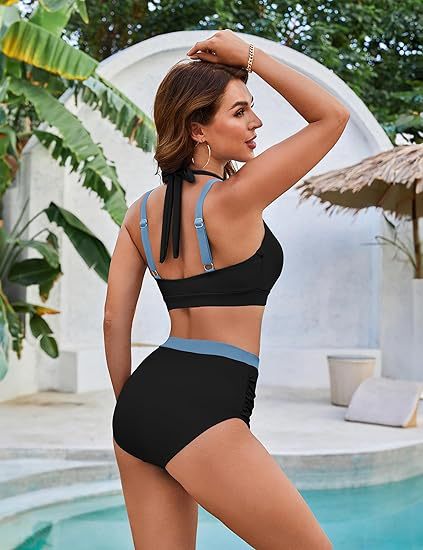 Women's High Waisted Bikini Sets Tummy Control Swimsuits Two Piece Color Block Modest Bathing Suit - Seldom Seen Styles