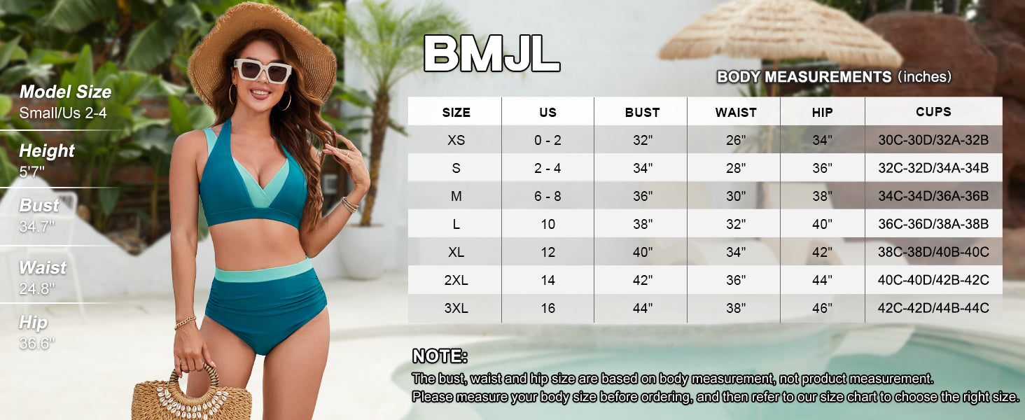 Women's High Waisted Bikini Sets Tummy Control Swimsuits Two Piece Color Block Modest Bathing Suit - Seldom Seen Styles