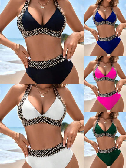 Women's High Waisted Bikini Sets Two Piece Tummy Control Swimsuit Color Block Bathing Suits - Seldom Seen Styles