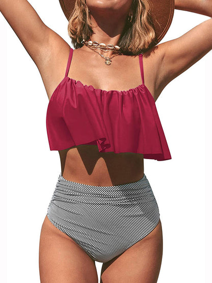 Women's High Waisted Falbala Bikini Set - Seldom Seen Styles