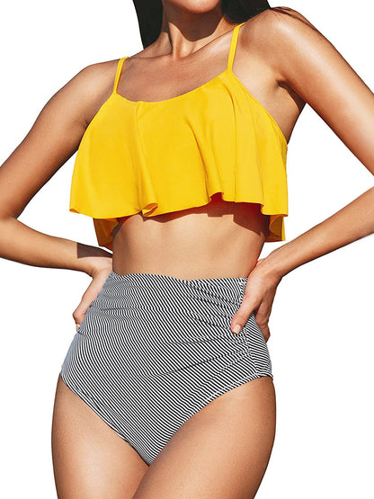 Women's High Waisted Falbala Bikini Set - Seldom Seen Styles