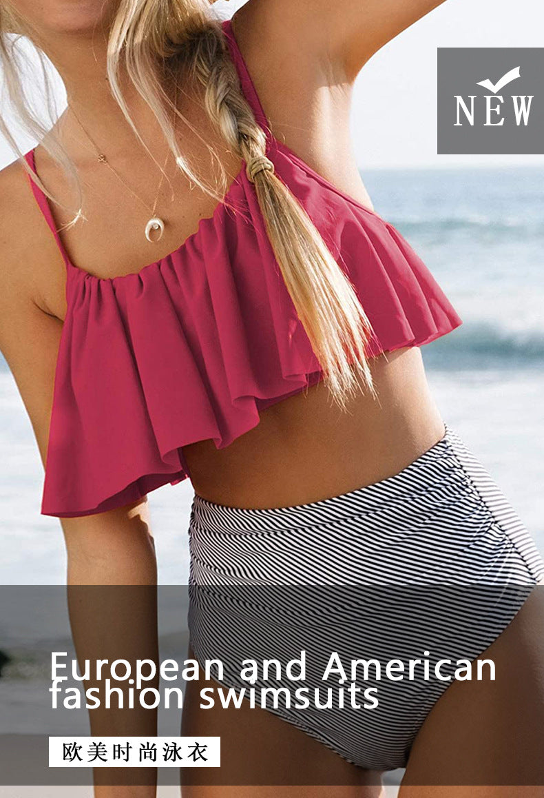 Women's High Waisted Falbala Bikini Set - Seldom Seen Styles