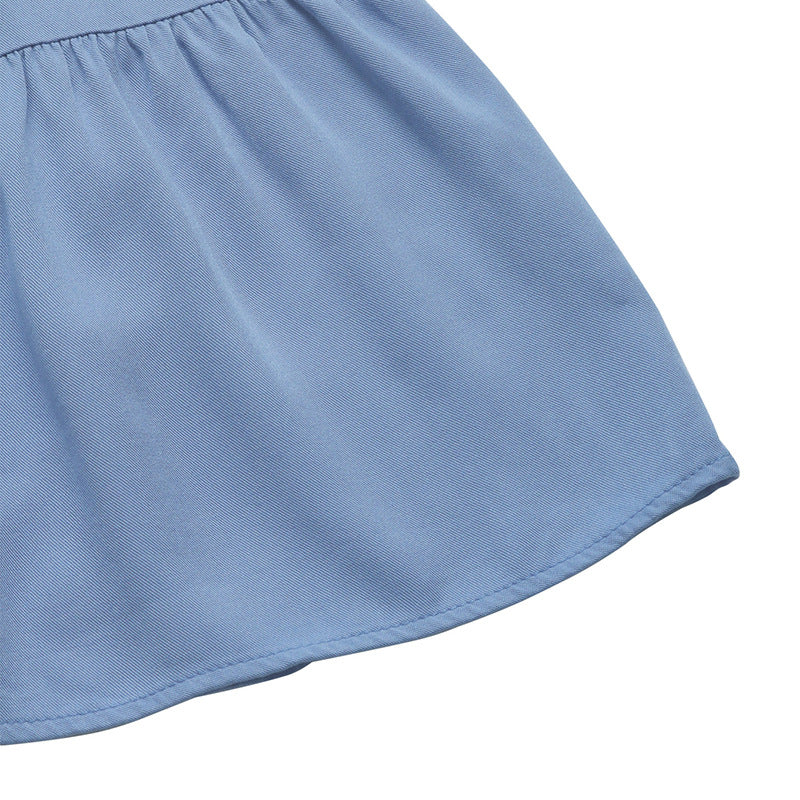 Women's Light Blue V Neck Button Down Ruffled Short Sleeve Dress Vintage Summer Dress 2025 - Seldom Seen Styles