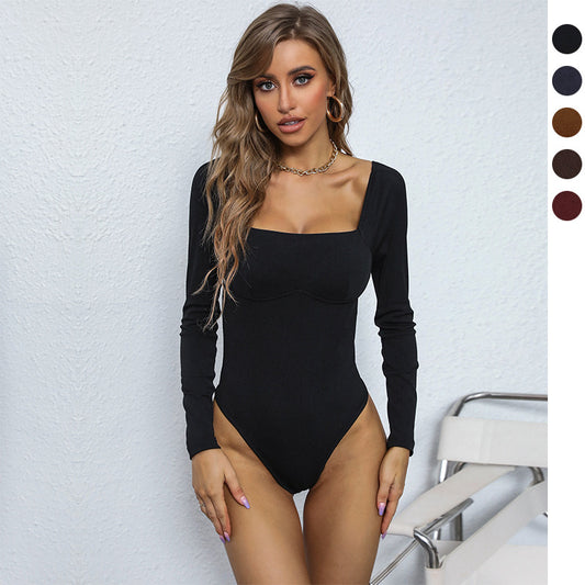 Women's Long Sleeve Bodysuit Shapewear Top Square Neck Bodysuit Halloween One Piece Basic Backless - Seldom Seen Styles