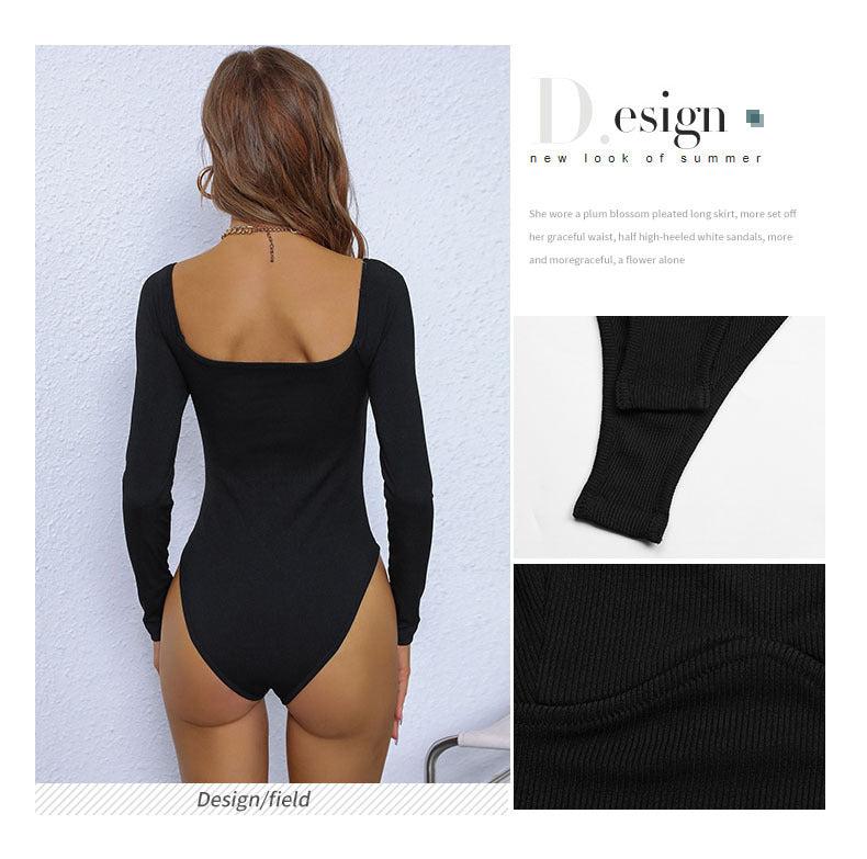 Women's Long Sleeve Bodysuit Shapewear Top Square Neck Bodysuit Halloween One Piece Basic Backless - Seldom Seen Styles