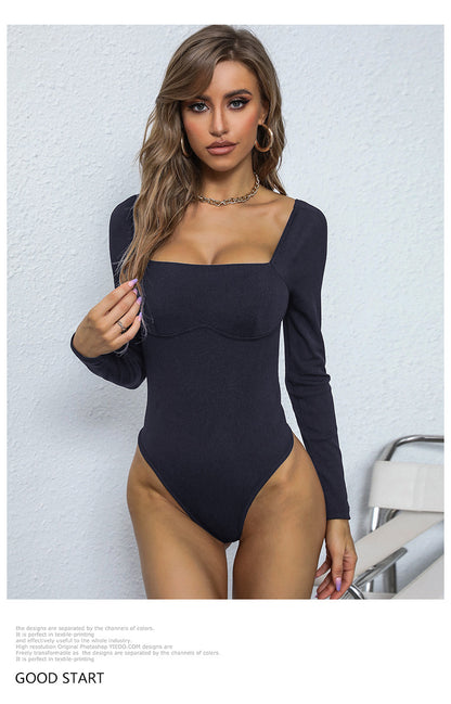 Women's Long Sleeve Bodysuit Shapewear Top Square Neck Bodysuit Halloween One Piece Basic Backless - Seldom Seen Styles