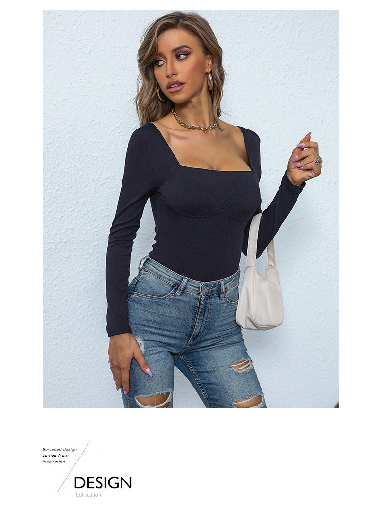 Women's Long Sleeve Bodysuit Shapewear Top Square Neck Bodysuit Halloween One Piece Basic Backless - Seldom Seen Styles